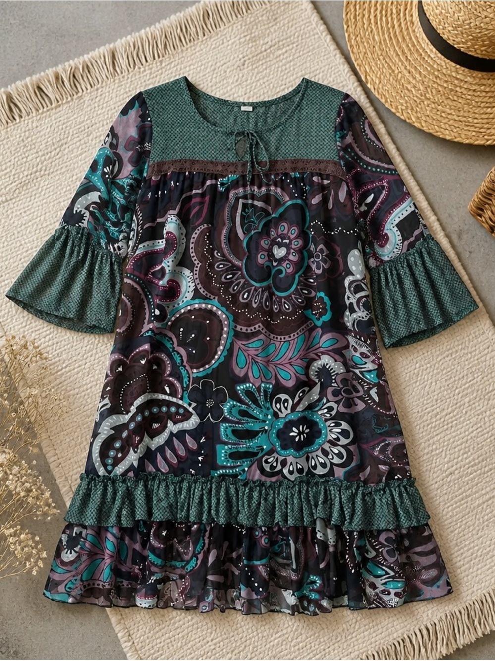 Promod Teal & Plum Printed Blouse